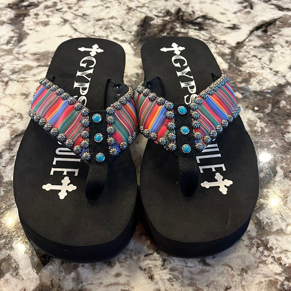Gypsy soul sarape flip flops!!! Size 10